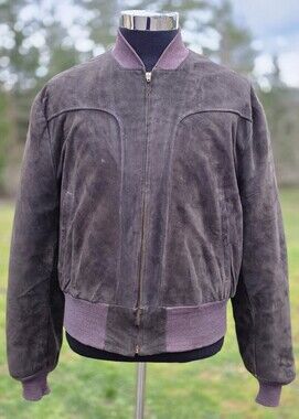 Vintage 50s 60s DuPont Quilon Dark Green Leather Suede Bomber Jacket Size 50 MED